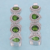 Elegant Oval Green Chrome Diopside Sterling Silver Earrings with sparkling gemstones accents.